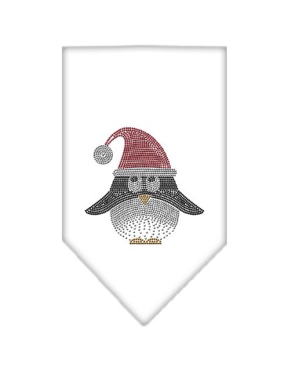 Santa Penguin Rhinestone Bandana White Large