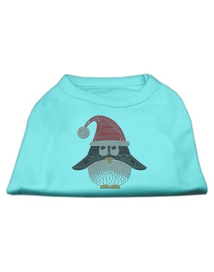 Santa Penguin Rhinestone Dog Shirt Aqua Lg