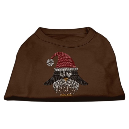 Santa Penguin Rhinestone Dog Shirt Brown Lg