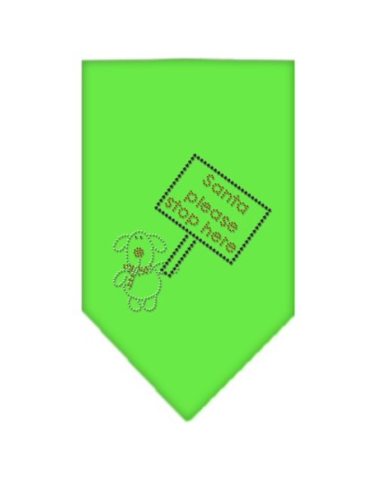 Santa Please Stop here Rhinestone Bandana Lime Green Large