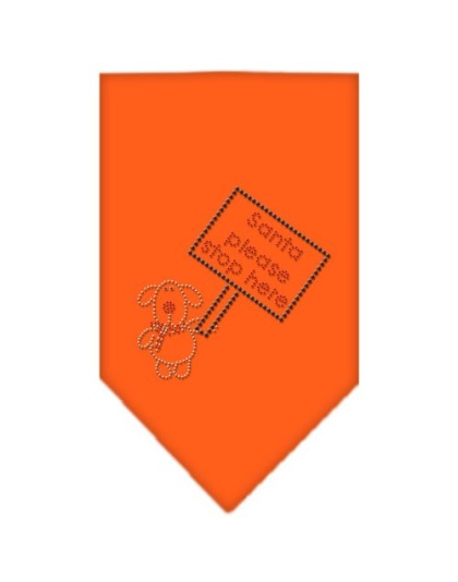 Santa Please Stop here Rhinestone Bandana Orange Large