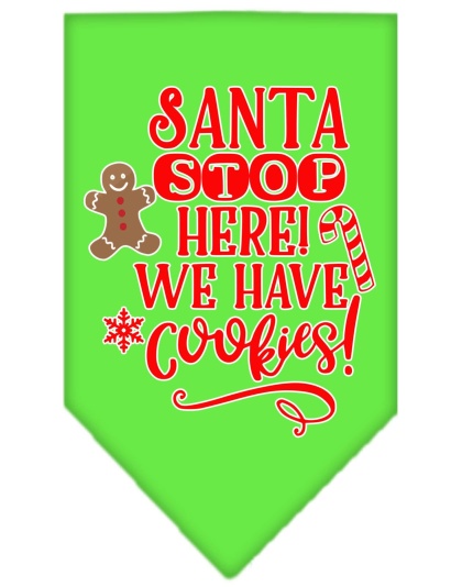 Santa, We Have Cookies Screen Print Bandana Lime Green Large