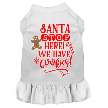 Santa, We Have Cookies Screen Print Dog Dress White 4X