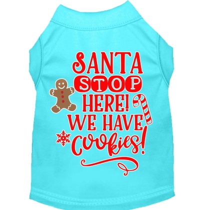 Santa, We Have Cookies Screen Print Dog Shirt Aqua Lg