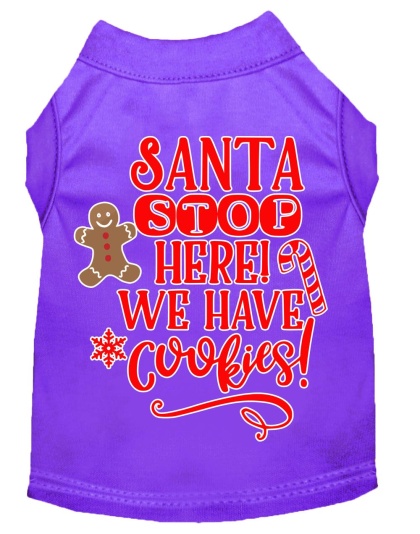 Santa, We Have Cookies Screen Print Dog Shirt Purple Lg