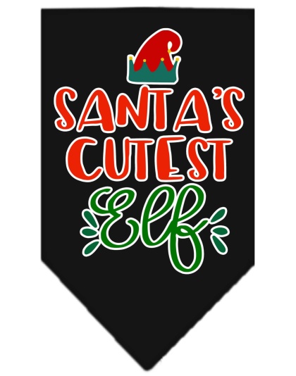 Santa's Cutest Elf Screen Print Bandana Black Large