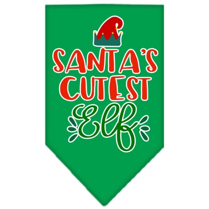 Santa's Cutest Elf Screen Print Bandana Emerald Green Large