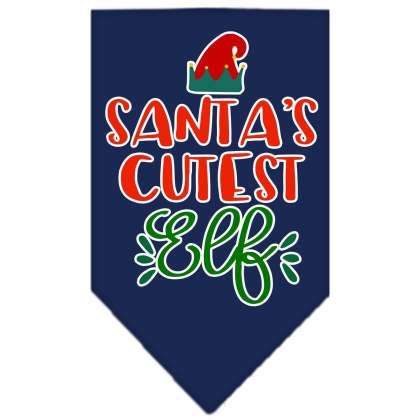 Santa's Cutest Elf Screen Print Bandana Navy Blue large