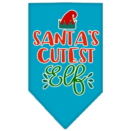 Santa's Cutest Elf Screen Print Bandana Turquoise Large