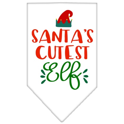 Santa's Cutest Elf Screen Print Bandana White Large