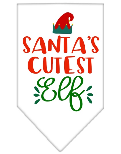 Santa's Cutest Elf Screen Print Bandana White Large