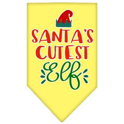 Santa's Cutest Elf Screen Print Bandana Yellow Large