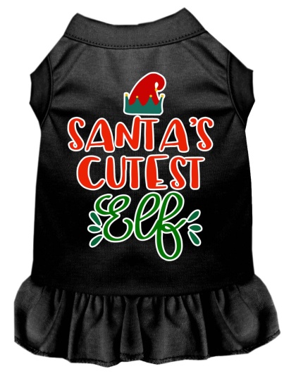 Santa's Cutest Elf Screen Print Dog Dress Black 4X