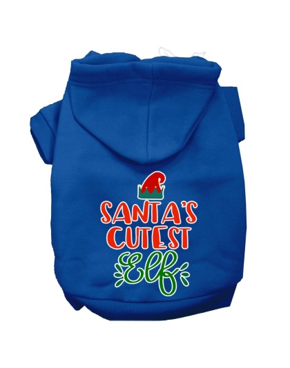 Santa's Cutest Elf Screen Print Dog Hoodie Blue L