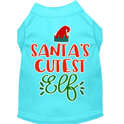 Santa's Cutest Elf Screen Print Dog Shirt Aqua Lg