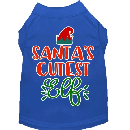 Santa's Cutest Elf Screen Print Dog Shirt Blue Lg