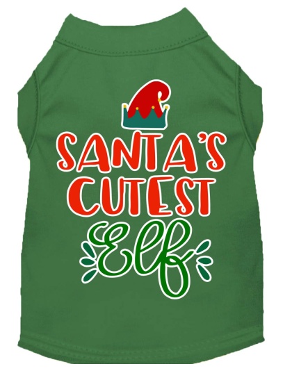 Santa's Cutest Elf Screen Print Dog Shirt Green Lg