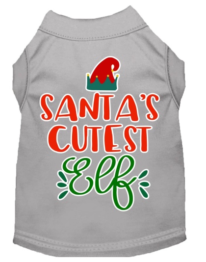 Santa's Cutest Elf Screen Print Dog Shirt Grey Lg