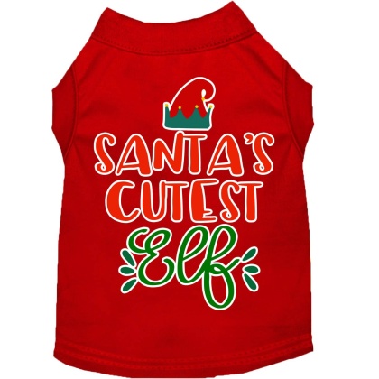 Santa's Cutest Elf Screen Print Dog Shirt Red Lg