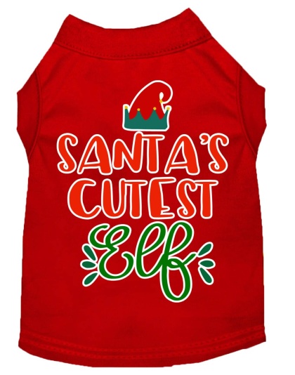 Santa's Cutest Elf Screen Print Dog Shirt Red Lg