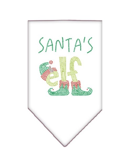 Santa's Elf Rhinestone Bandana White Large