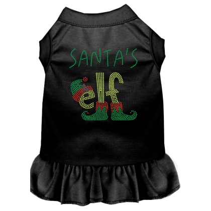 Santa's Elf Rhinestone Dog Dress Black 4X