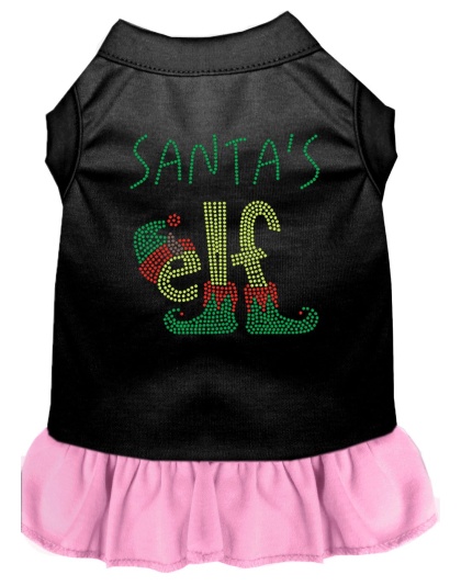 Santa's Elf Rhinestone Dog Dress Black with Light Pink Lg