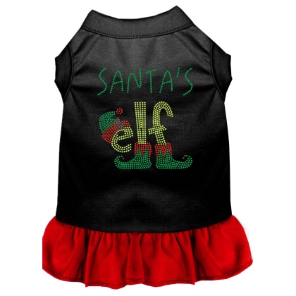 Santa's Elf Rhinestone Dog Dress Black with Red Lg