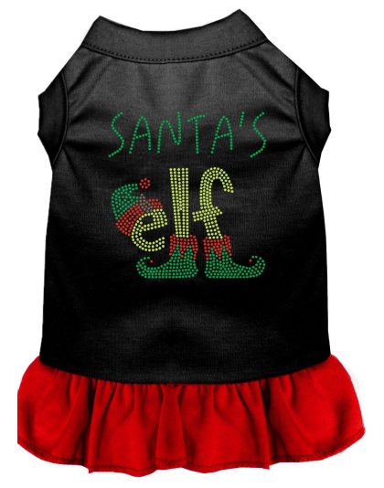 Santa's Elf Rhinestone Dog Dress Black with Red Lg