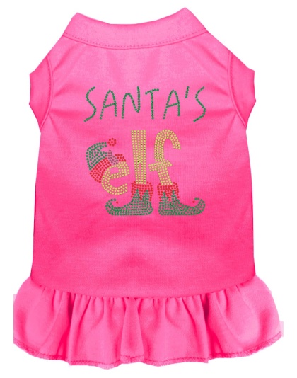 Santa's Elf Rhinestone Dog Dress Bright Pink 4X