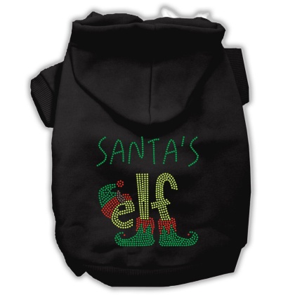 Santa's Elf Rhinestone Dog Hoodie Black L