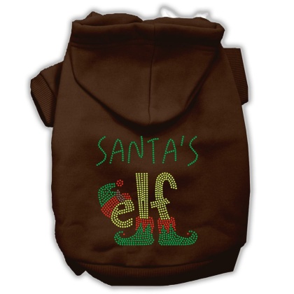 Santa's Elf Rhinestone Dog Hoodie Brown L