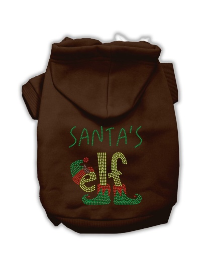 Santa's Elf Rhinestone Dog Hoodie Brown L