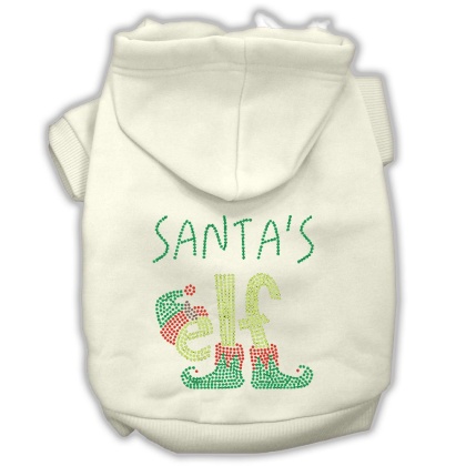 Santa's Elf Rhinestone Dog Hoodie Cream L