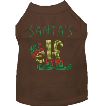 Santa's Elf Rhinestone Dog Shirt Brown Lg