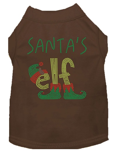 Santa's Elf Rhinestone Dog Shirt Brown Lg