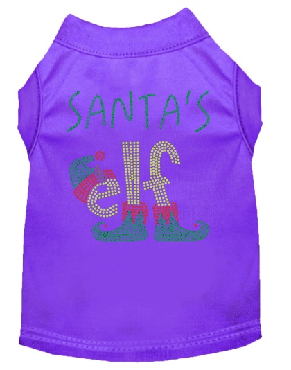 Santa's Elf Rhinestone Dog Shirt Purple Lg