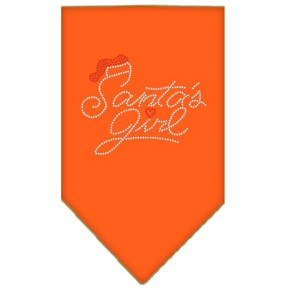 Santa's Girl Rhinestone Bandana Orange Large