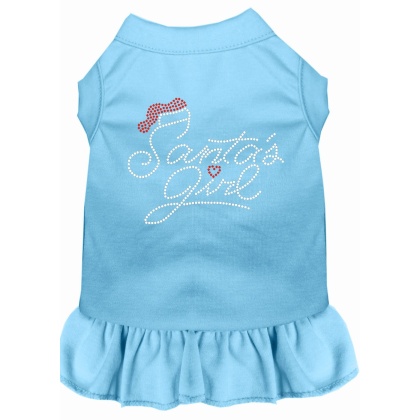 Santa's Girl Rhinestone Dog Dress Baby Blue 4X