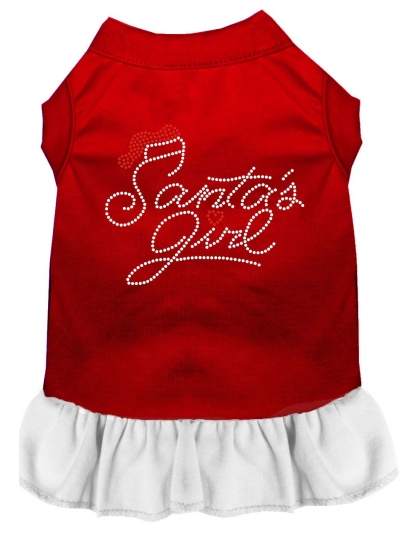 Santa's Girl Rhinestone Dog Dress Red with White Lg