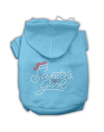 Santa's Girl Rhinestone Dog Hoodie Baby Blue L