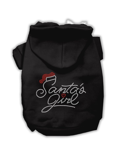 Santa's Girl Rhinestone Dog Hoodie Black L