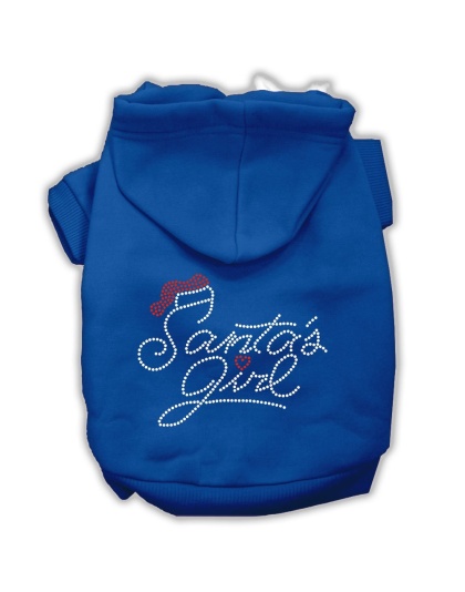 Santa's Girl Rhinestone Dog Hoodie Blue L