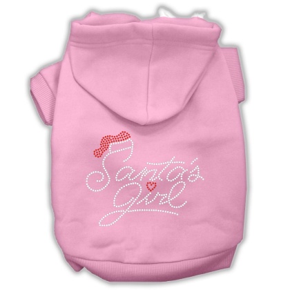 Santa's Girl Rhinestone Dog Hoodie Light Pink L