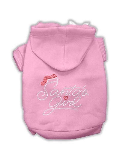 Santa's Girl Rhinestone Dog Hoodie Light Pink L