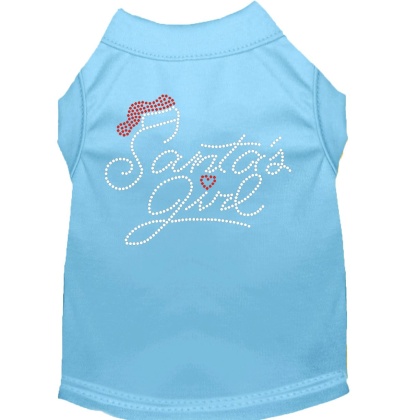 Santa's Girl Rhinestone Dog Shirt Baby Blue Lg