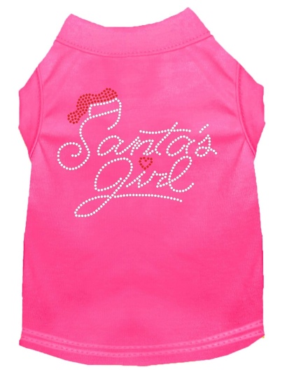 Santa's Girl Rhinestone Dog Shirt Bright Pink Lg