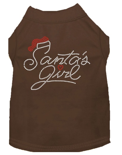 Santa's Girl Rhinestone Dog Shirt Brown Lg