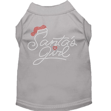 Santa's Girl Rhinestone Dog Shirt Grey Lg