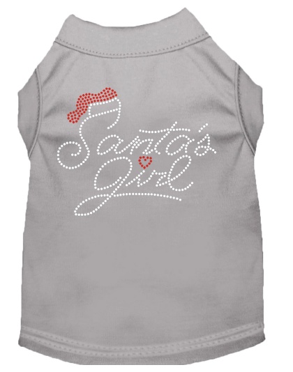 Santa's Girl Rhinestone Dog Shirt Grey Lg